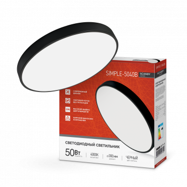 4690612047027 Светильник сд SCANDY SIMPLE-5040B 50Вт 230В 4000К 4000Лм 300х50мм черный IN HOME