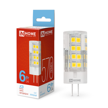 4690612036168 Лампа сд LED-JCD 6Вт 230В G4 6500К 570Лм IN HOME