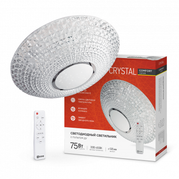 4690612034782 Светильник сд COMFORT CRYSTAL 75Вт 230В 3000-6500K 6000Лм 500x115мм с пультом ДУ IN HOME