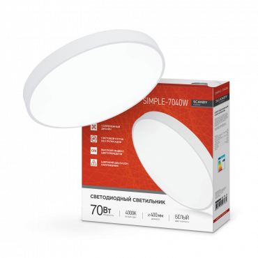4690612047034 Светильник сд SCANDY SIMPLE-7040W 70Вт 230В 4000К 5600Лм 400х50мм белый IN HOME