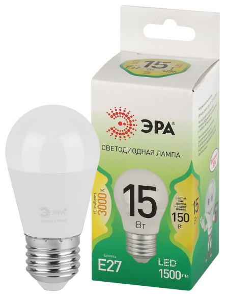 LED P45-15W-830-E27 GL Лампочка светодиодная ЭРА GREEN LINE LED P45-15W-830-E27 GL E27 15 Вт шар теплый свет