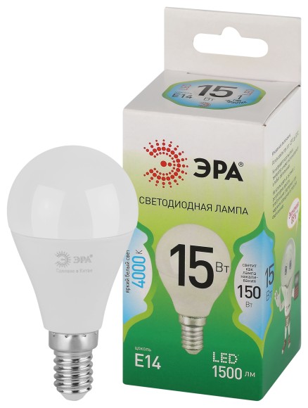 LED P45-15W-840-E14 GL Лампочка светодиодная ЭРА GREEN LINE LED P45-15W-840-E14 GL E14 15 Вт шар яркий белый свет