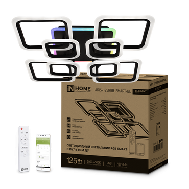 4690612051314 Светильник сд ELEGANT ARIS-125RGB-SMART-BL 125Вт 230В 3000-6500K 8800Лм 585х585х115мм ПУ чер IN HOME