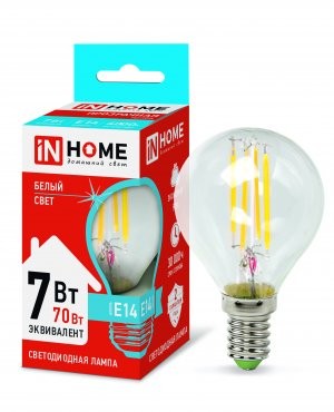 Лампа сд LED-ШАР-deco 7Вт 230В Е14 4000К 630Лм прозрачная IN HOME