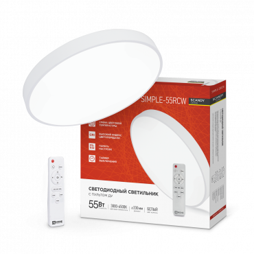 Светильник сд SCANDY SIMPLE-55RCW 55Вт 230В 3000-6500K 4400Лм 330x50мм с пультом ДУ белый IN HOME 4690612047072