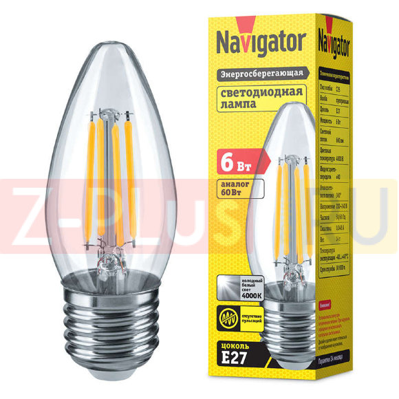 Лампа светодиодная 14 008 NLL-F-C35-6-230-4K-E27 Navigator 14008