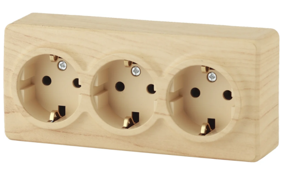 Б0020705 11-2209-11 ЭРА Розетка 3х2P+E Schuko со шторками, 16A-250В, IP20, ОУ, Эра Эксперт, сосна (6/60/1200)