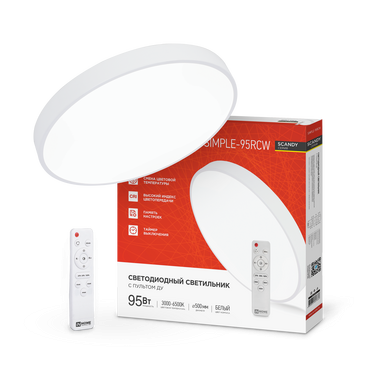 4690612057330 Светильник сд SCANDY SIMPLE-95RCW 95Вт 230В 3000-6500K 7600Лм 500x50мм с пультом ДУ белый IN HOME