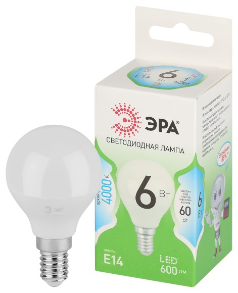 LED P45-6W-840-E14 GL Лампочка светодиодная ЭРА GREEN LINE LED P45-6W-840-E14 GL E14 6 Вт шар яркий белый свет