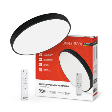 4690612057347 Светильник сд SCANDY SIMPLE-95RCB 95Вт 230В 3000-6500K 7600Лм 500x50мм с пультом ДУ черный IN HOME