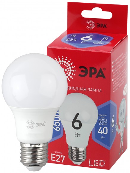 Лампочка светодиодная ЭРА RED LINE LED A60-6W-865-E27 R Е27 / E27 6 Вт груша холодный дневной свет