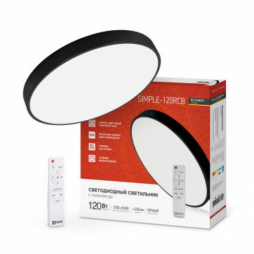 4690612047126 Светильник сд SCANDY SIMPLE-120RCB 120Вт 230В 3000-6500K 9600Лм 500x50мм с пультом ДУ черный IN HOME
