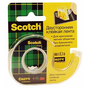 Scotch ДВУСТОРОНИЙ на мини-дисп., 12мм х 6,3м [136D-RUS] (12/72/5184)