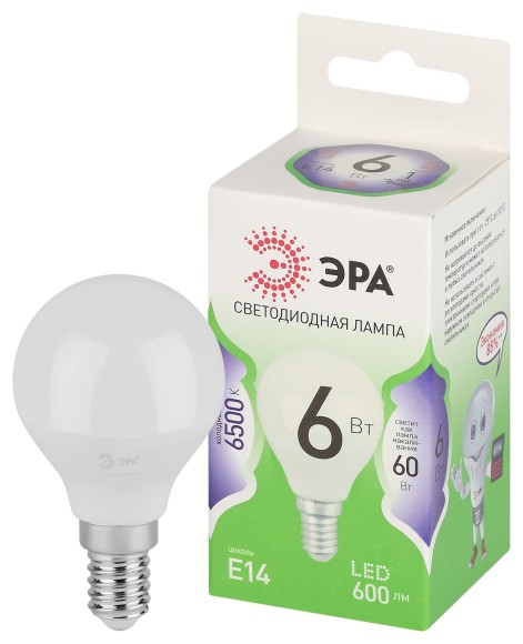 LED P45-6W-865-E14 GL Лампочка светодиодная ЭРА GREEN LINE LED P45-6W-865-E14 GL E14 6 Вт шар холодный свет