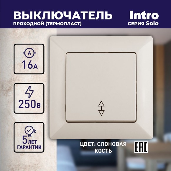 Б0043278 4-103-02 Intro Переключатель, 10А-250В, СУ, Solo, сл.кость (10/200/3200)