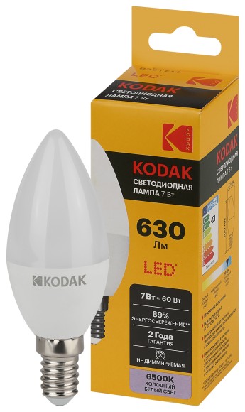 Б0057625 Лампочка светодиодная Kodak LED KODAK B35-7W-865-E14 E14 / Е14 7Вт свеча холодный дневной свет
