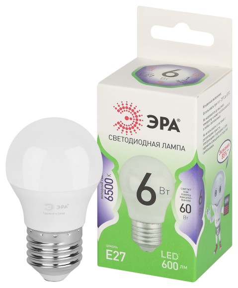 LED P45-6W-865-E27 GL Лампочка светодиодная ЭРА GREEN LINE LED P45-6W-865-E27 GL E27 6 Вт шар холодный свет