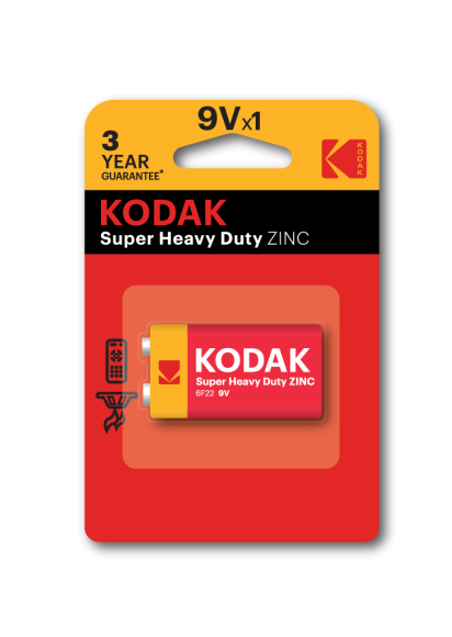Б0005137 Батарейки Kodak 6F22-1BL SUPER HEAVY DUTY Zinc [K9VHZ-1B] (10/50/9900)